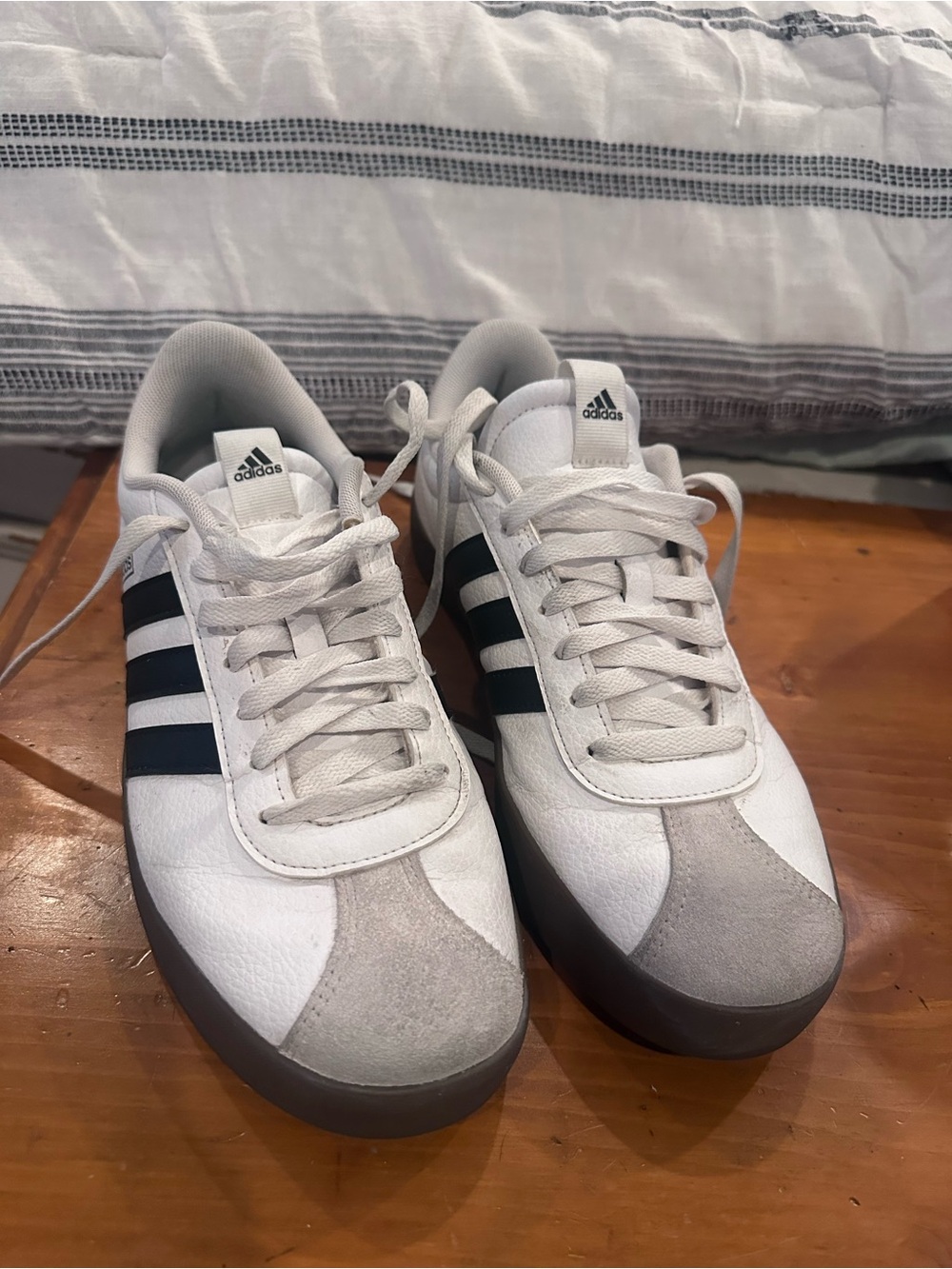 adidas White Sneakers with Black Stripes
